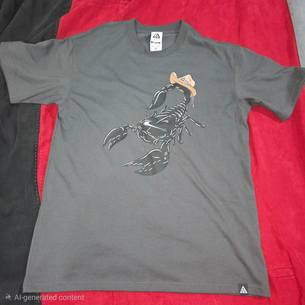 Nike ACG Scorpion Cowboy Hat Graphic T-Shirt Mens Small Grey Excellent